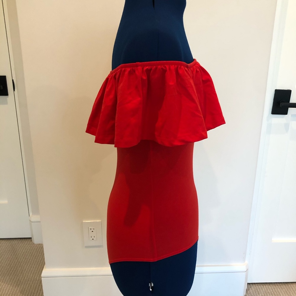 J Crew Off The Shoulder Red Ruffle Bodysuit - Picture 4 of 8